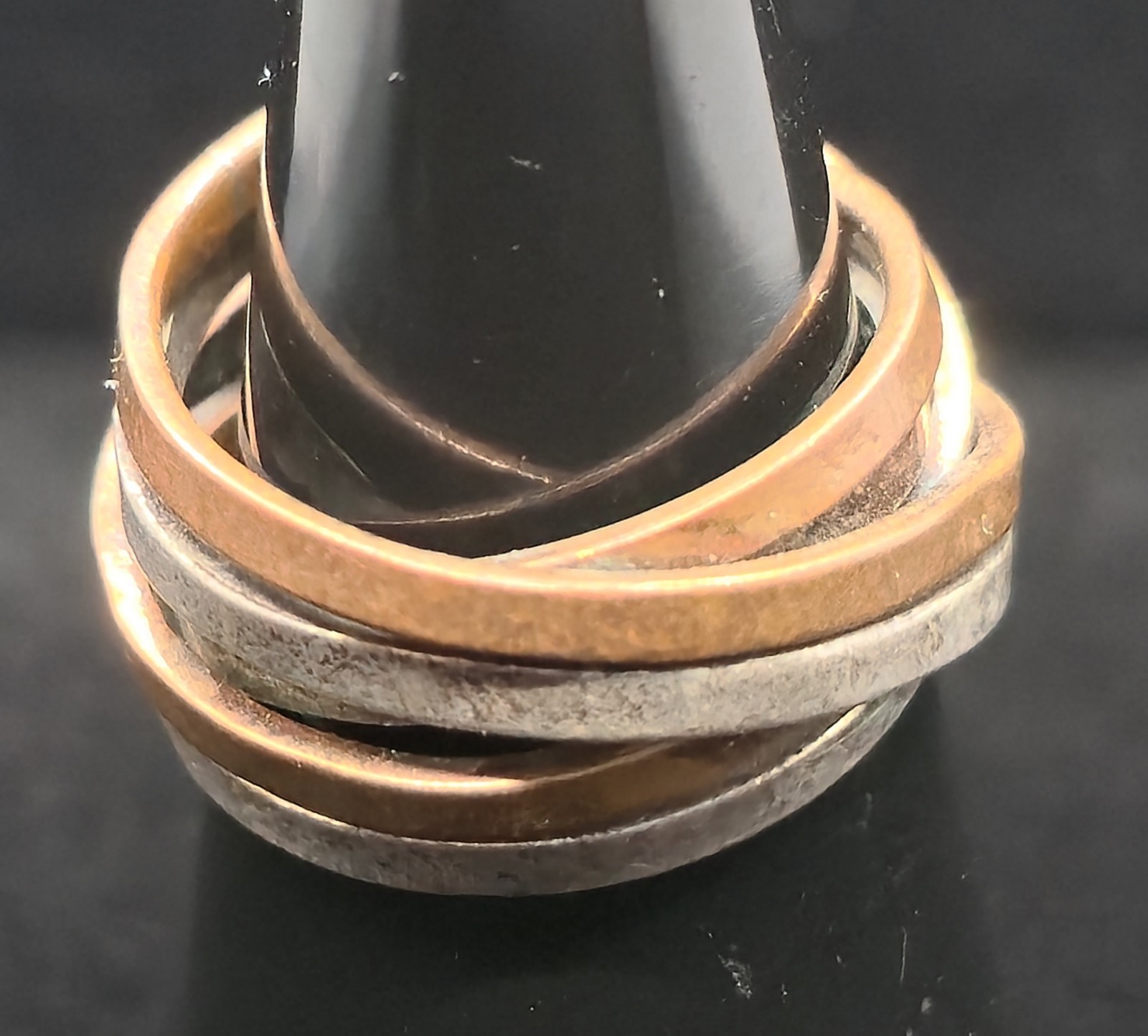 Vtg Signed Mexico Checkmark Artisan Sterling Silver Copper Mixed Metal Ring