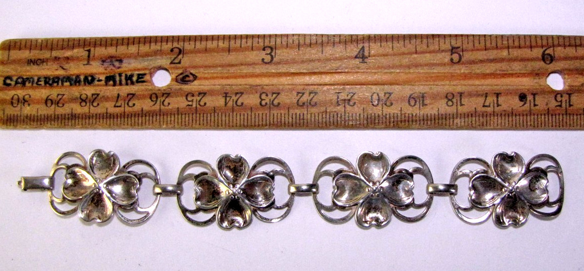 Vintage Dogwood Tree Flower Bracelet Sterling Silver Panels Small 5.5″Chain NYE?
