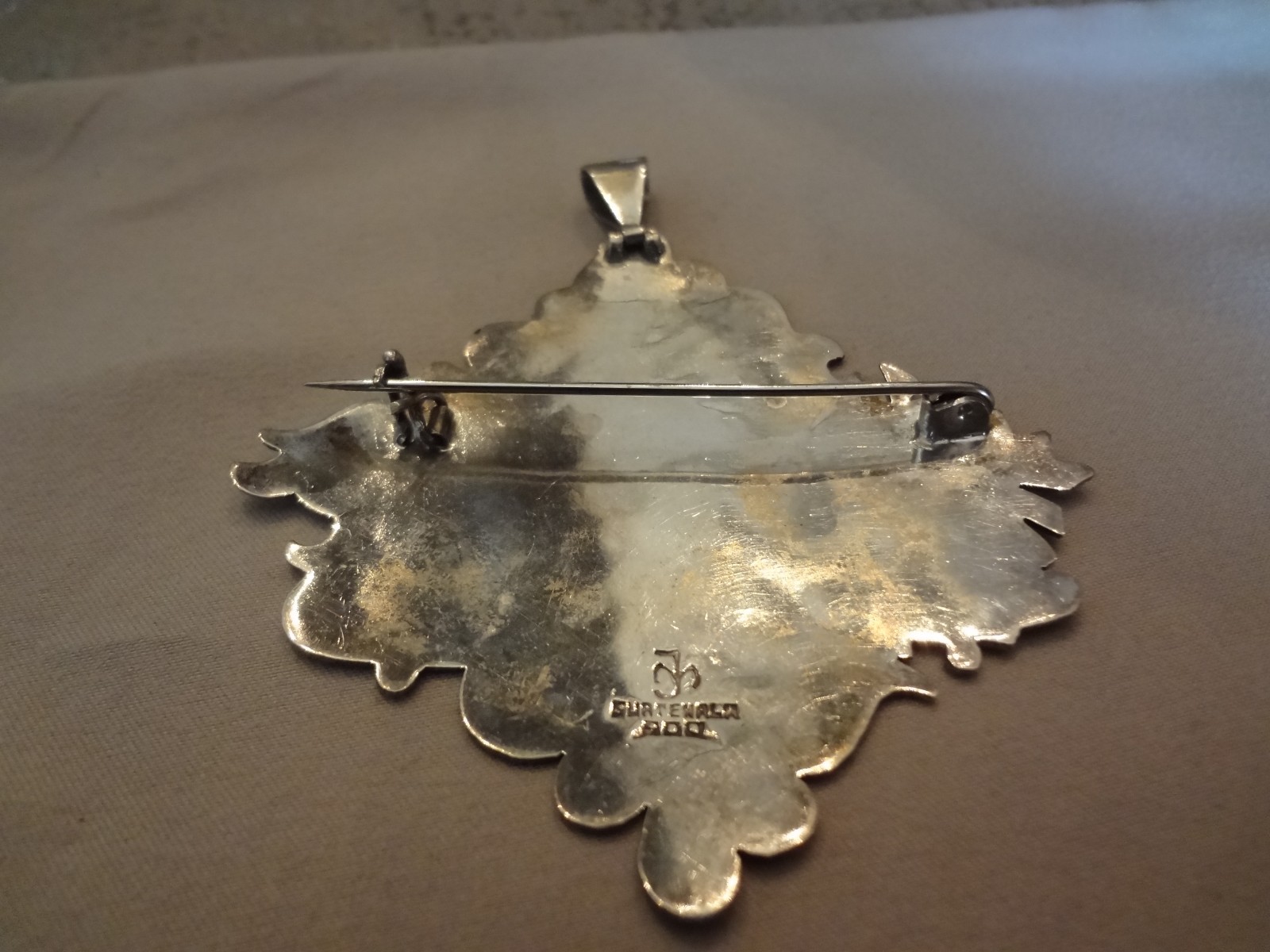 LARGE VINTAGE GUATEMALA 900 STERLING SILVER PIN-PENDANT–VERY NICE