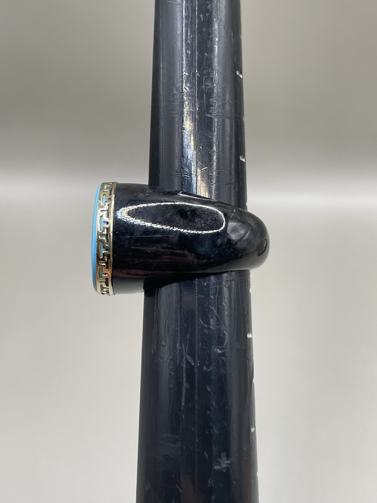 Vintage signed “GSJ” 14K Yellow Gold Black Onyx? Turquoise Statement 8 Ring