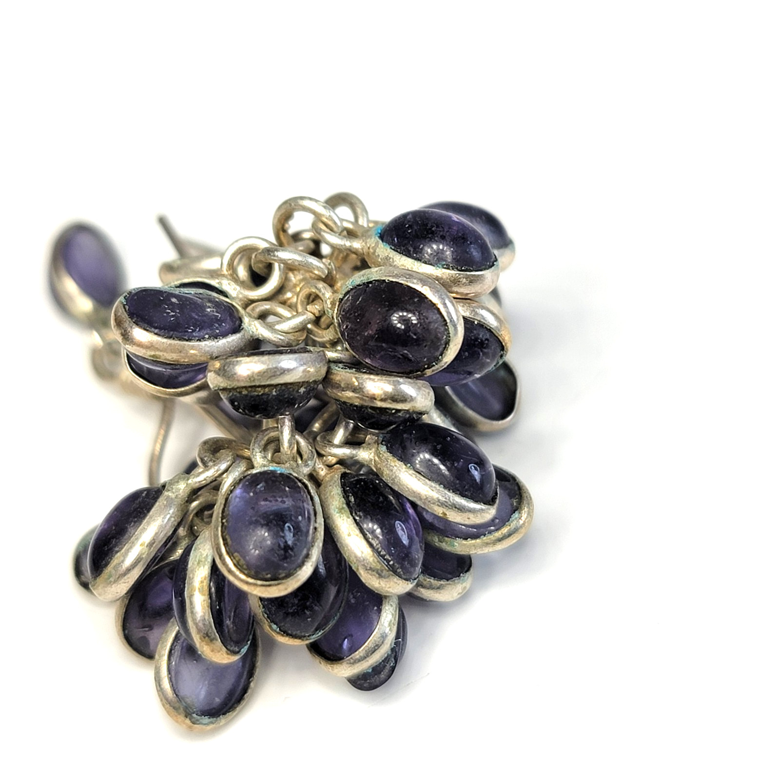 VTG Sterling Silver Cha-Cha Cluster Earrings Iolite Blue Glass Chandelier 925