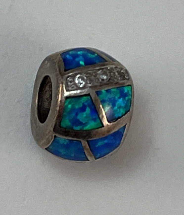 Vintage 925 Sterling Silver Blue Opal Inlay Bead Charm
