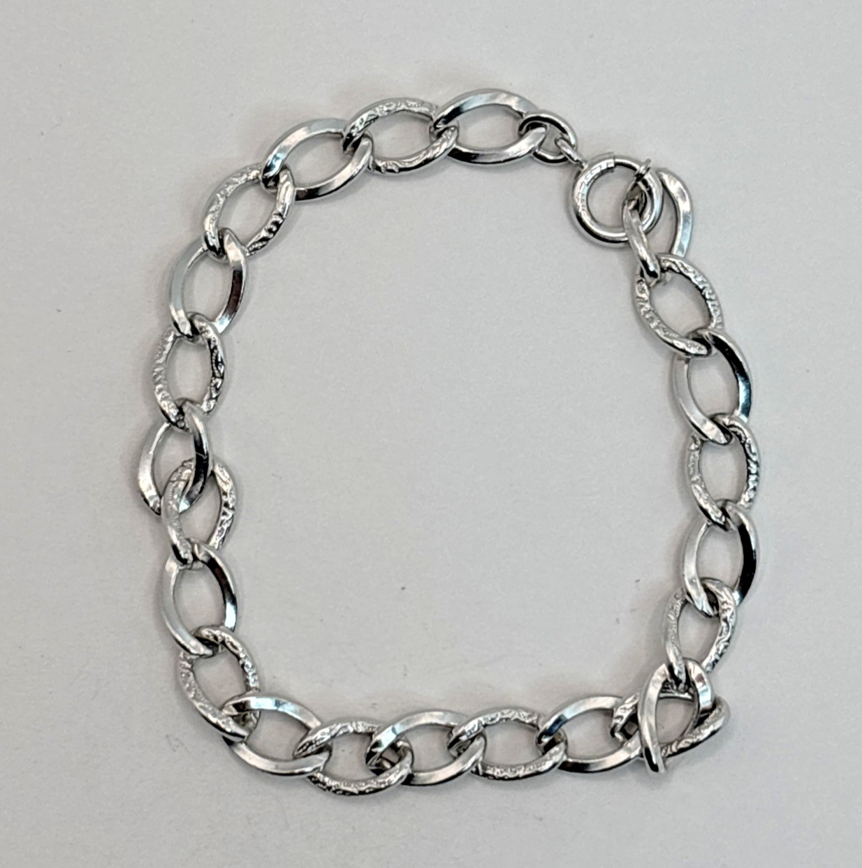 Vintage .925 Sterling Silver 7mm Link Chain 7.5″ Starter Charm Bracelet