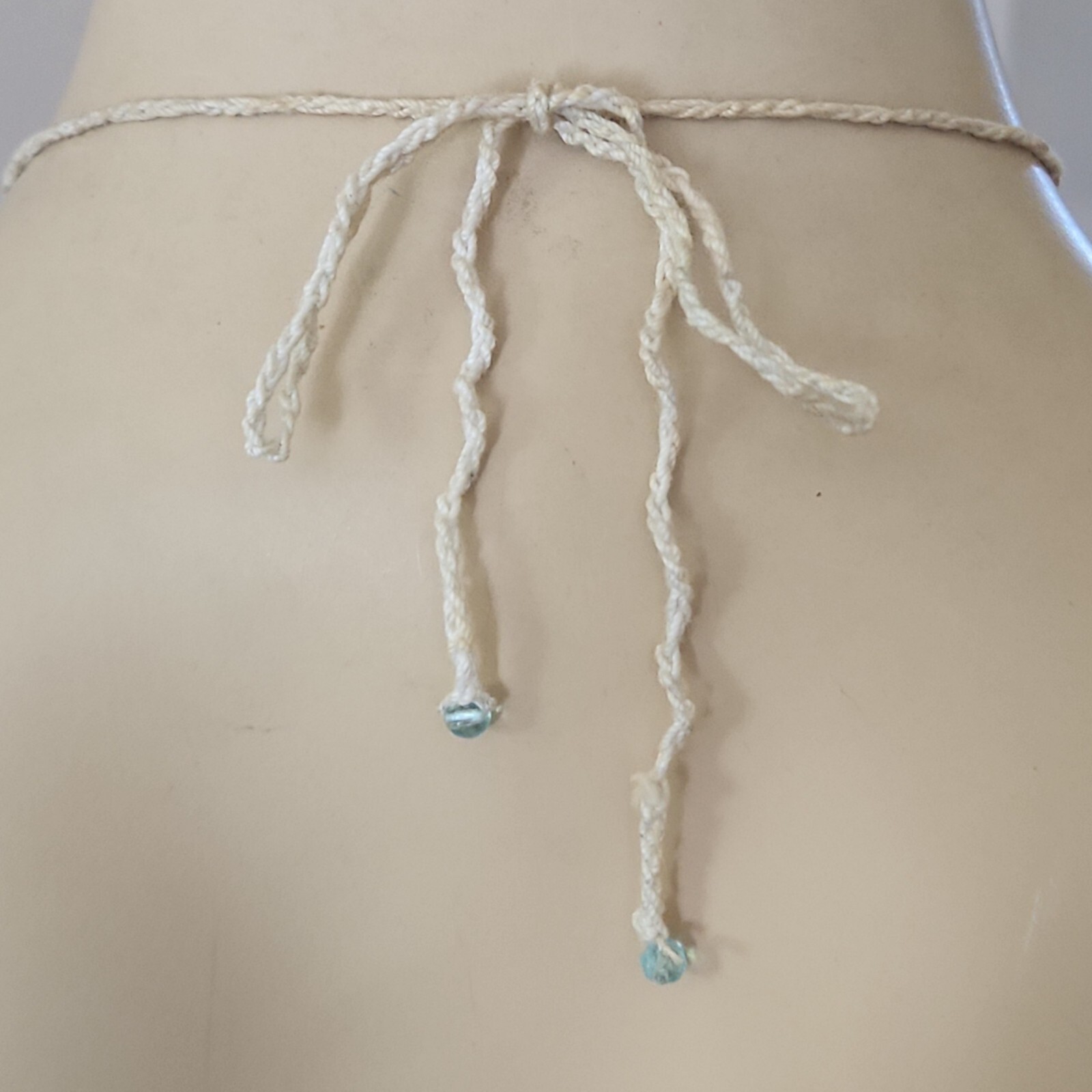 18.5″ Artisan Made Cord Glass Seed Bead Blue Green Necklace Fringe No Metal