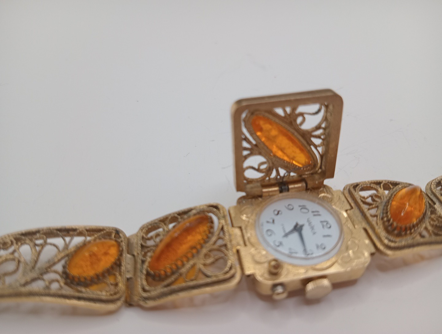 Vintage Watch Soviet “Chaika” with AMBER bracelet filigree FULLY FUNCTIONAL 17J
