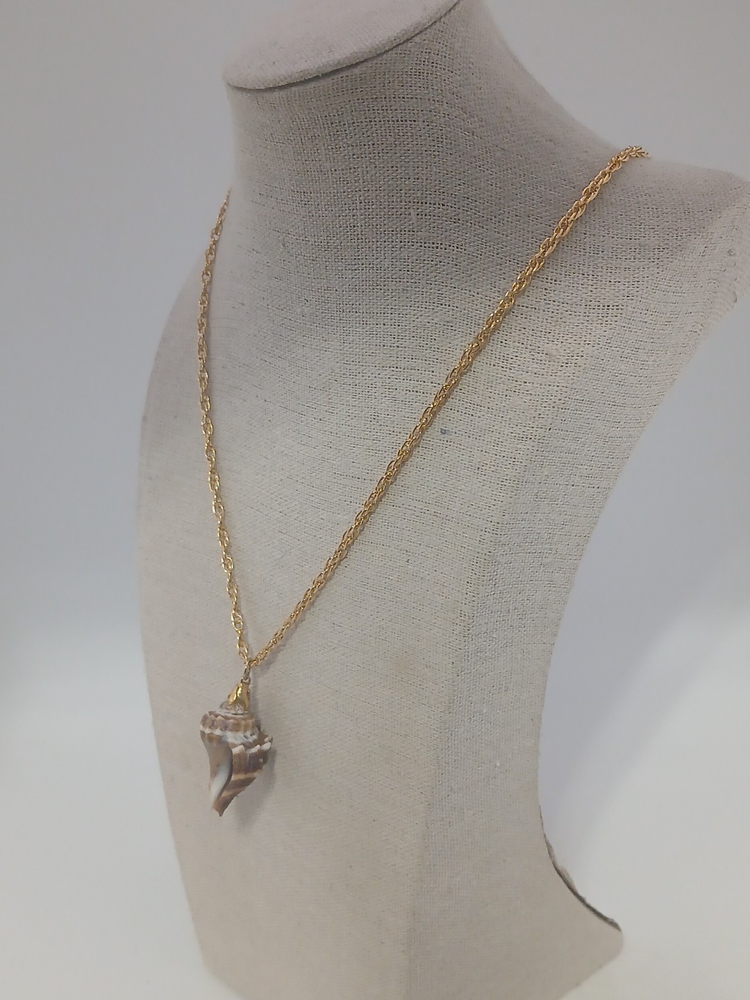 Summer Fun vintage gold tone chain natural sea shell pendant necklace