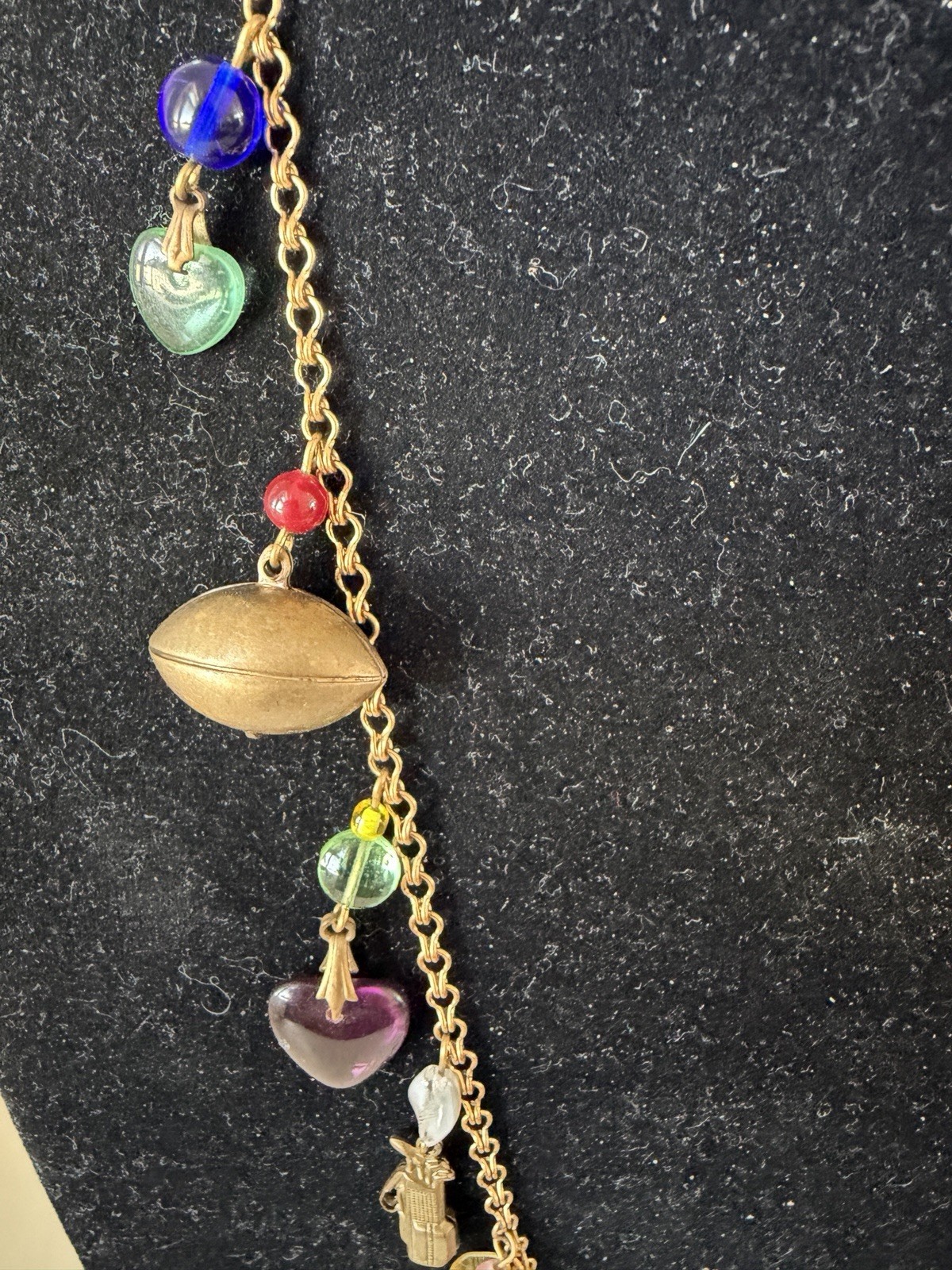 Vtg Glassworks Studio Charm Sports/Bowling Theme Heart 28″ Necklace Unsigned