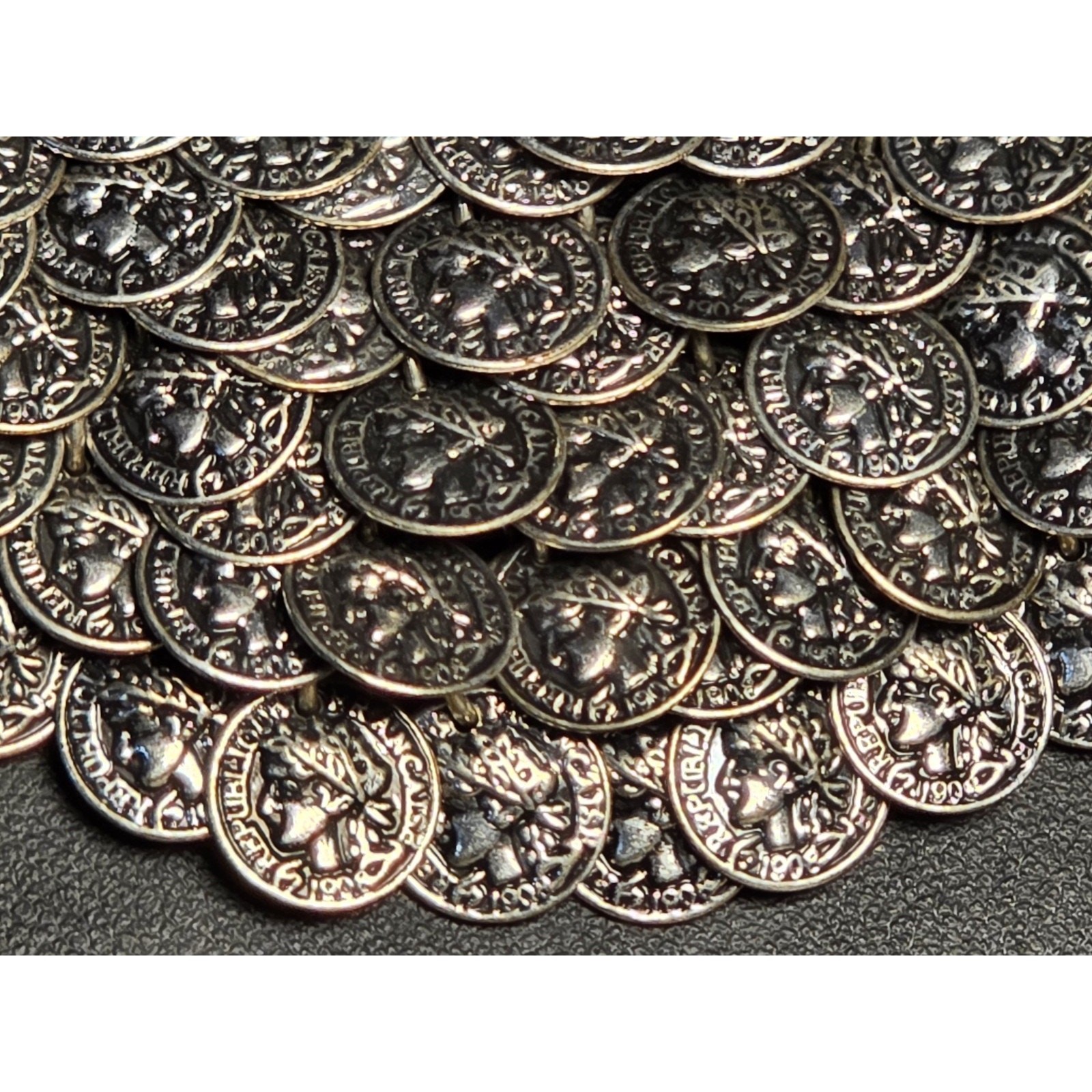 Vintage Faux Coin Chain Link Silver-Tone Statement Necklace Brutalist Adjustable