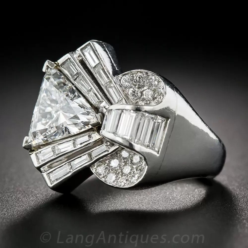 3Ct White Triangle Cut Retro Reproduction Engagement Ring In 925 Sterling Silver