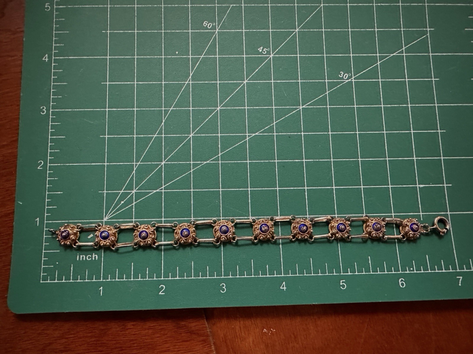 Vintage Chinese Export 925 Sterling Vermeil Cobalt Enamel Cannetille Bracelet