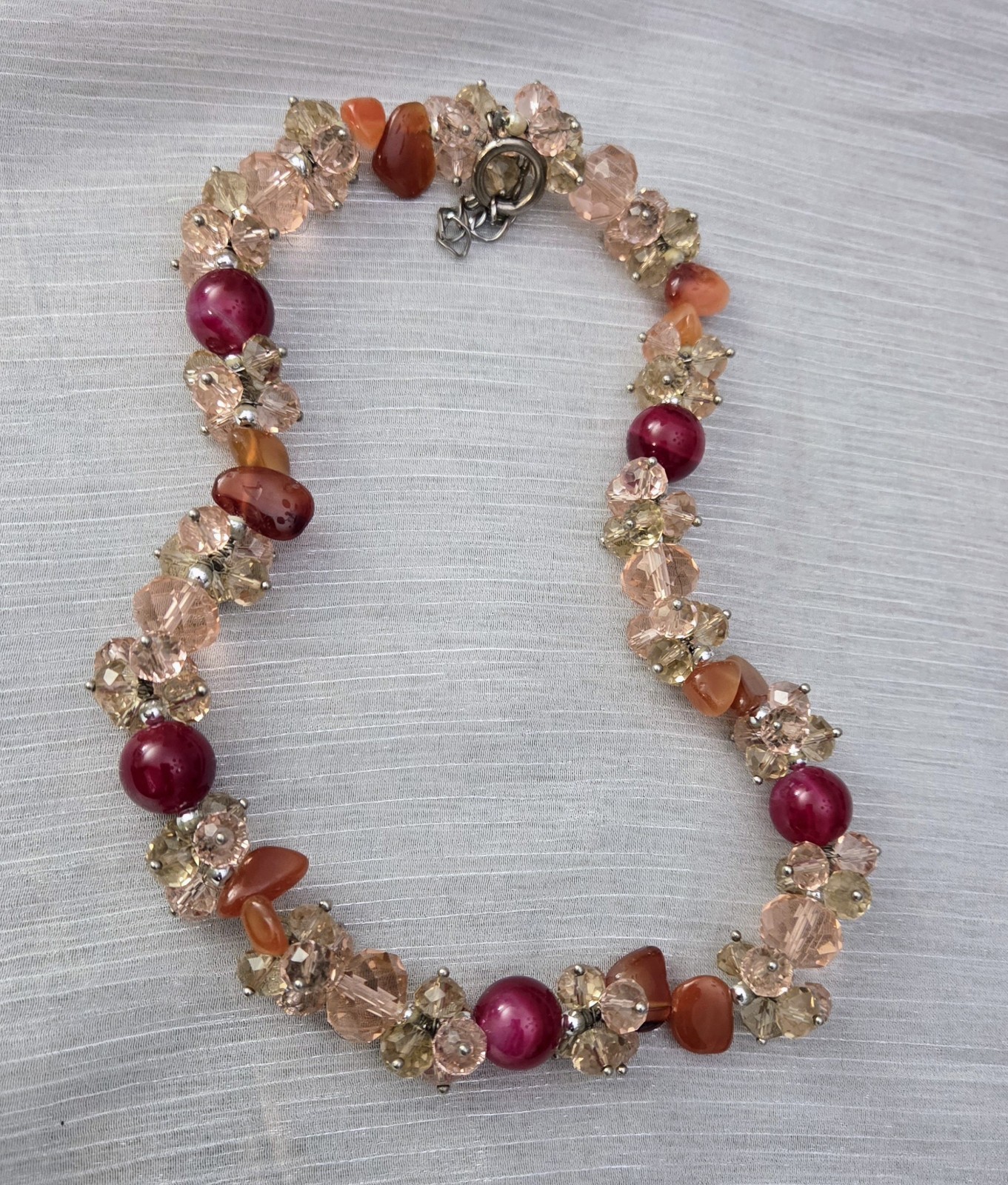 Glass Crystal Faceted Clusters Beaded 18″ Choker Necklace Champagne Pink Beads