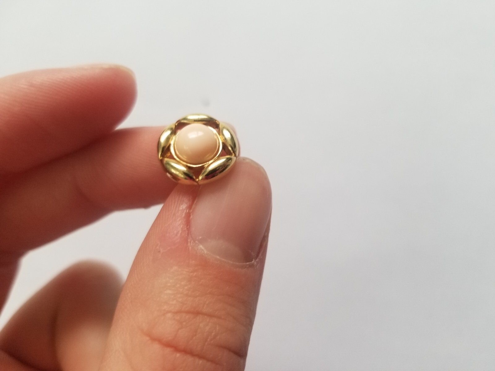 VTG Cabochon Stud Post Earrings WITH BACKS Pink and Gold 1930-1950