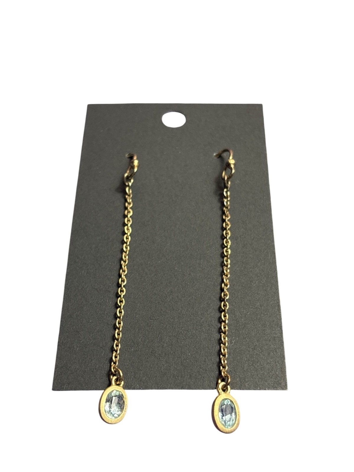 Vintage Goldtone Chain Dangle Earrings Blue Rhinestone 2.75 inches