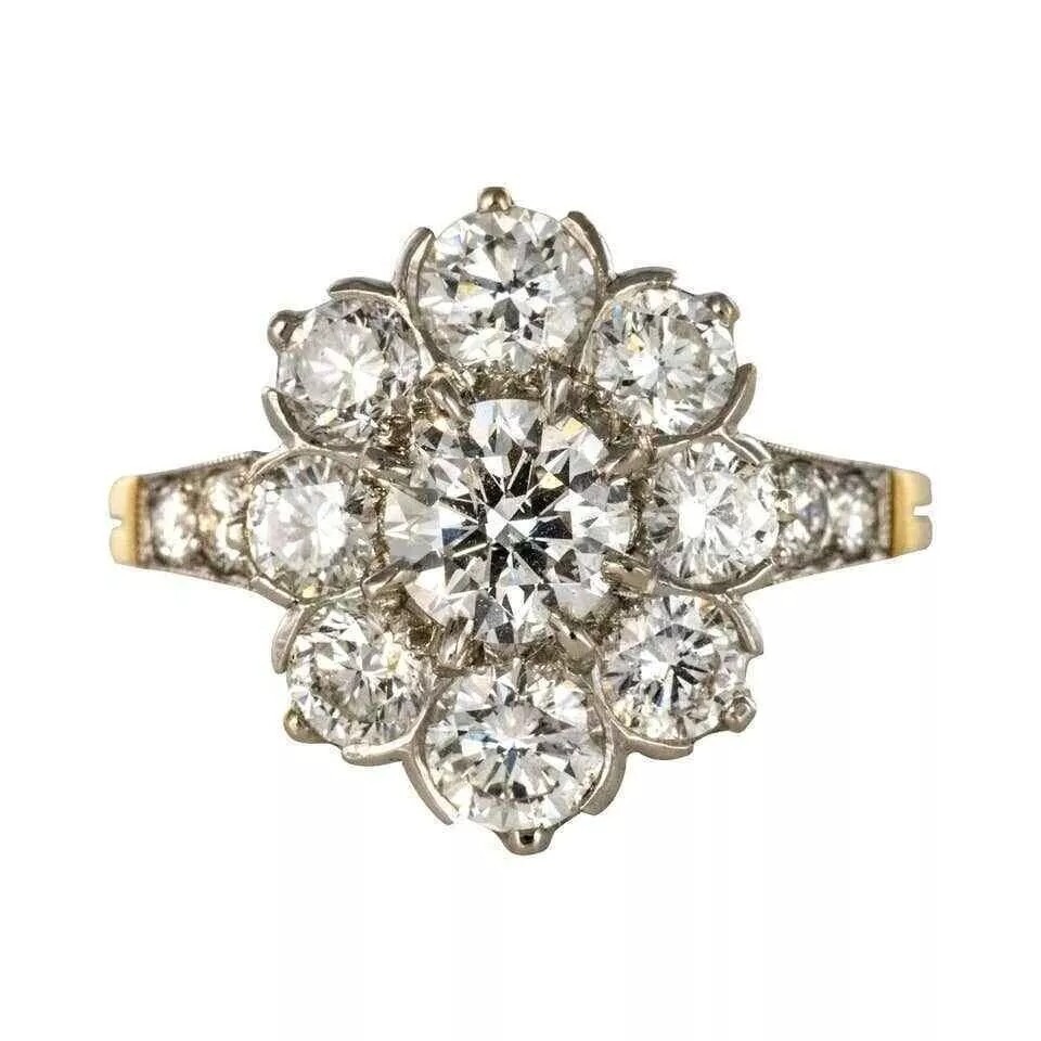 Vintage Art Deco 2.10Ct Round Cut Lab Created Diamond 925 Silver Engagement Ring