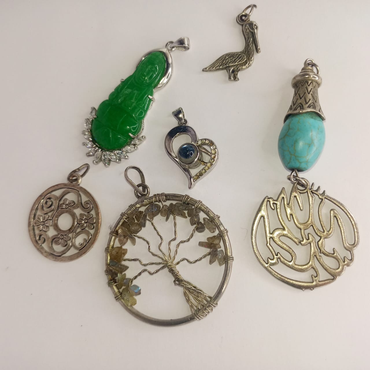 **Mixed Vintage Pendant Lot with Turquoise, Jade & Tree of Life Charms**
