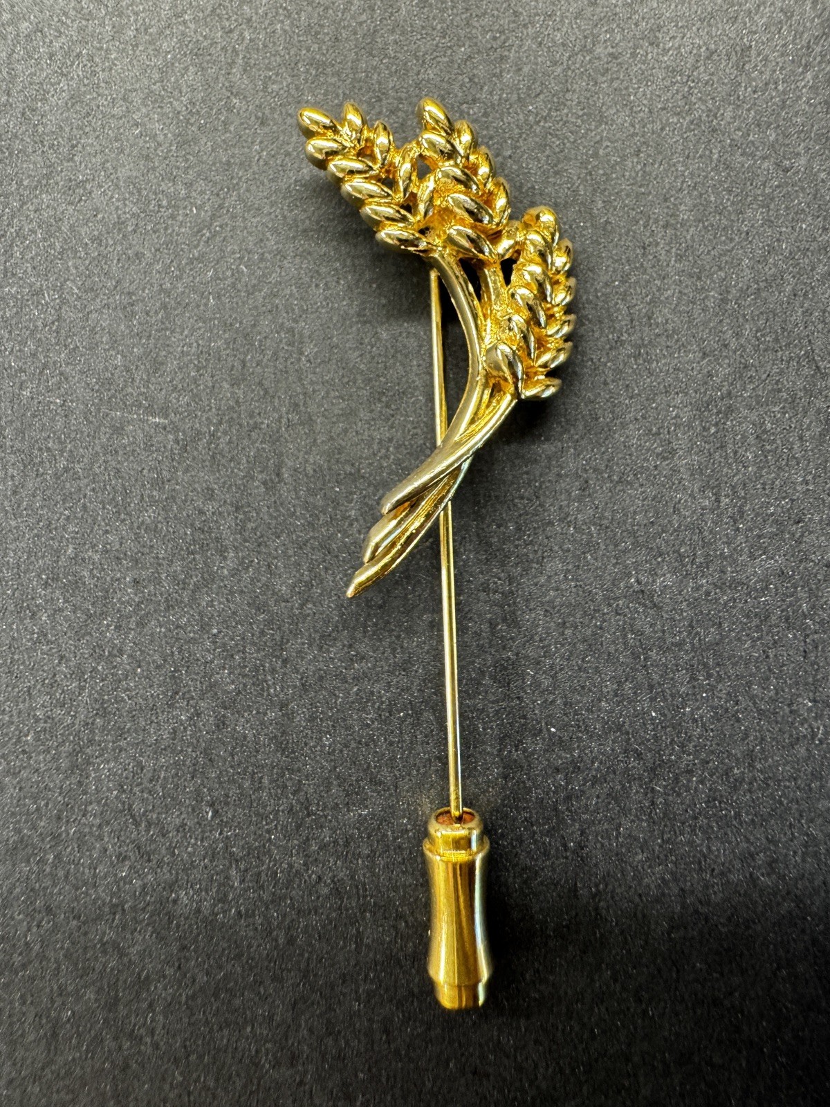 Vintage Crown signed Trifari Wheat Stick Pin – Gold Tone Lapel Pin.