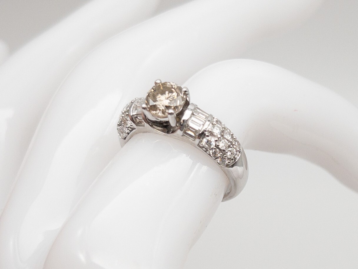 Estate $7000 2.25ct Natural Champagne Diamond 14k White Gold Wedding Ring Band
