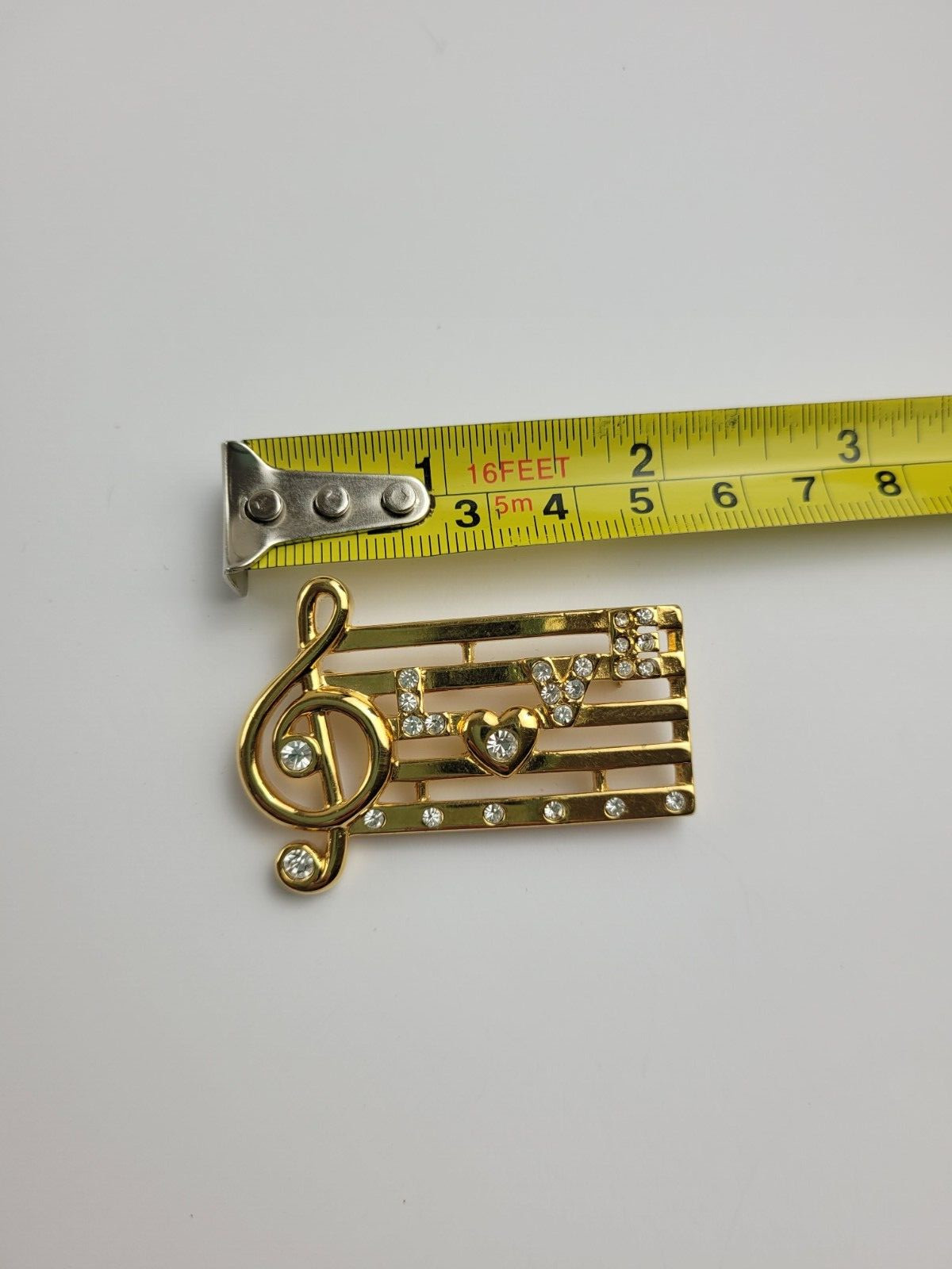 Musical Love Notes Gold Tone Rhinestone Brooch Signed Monet