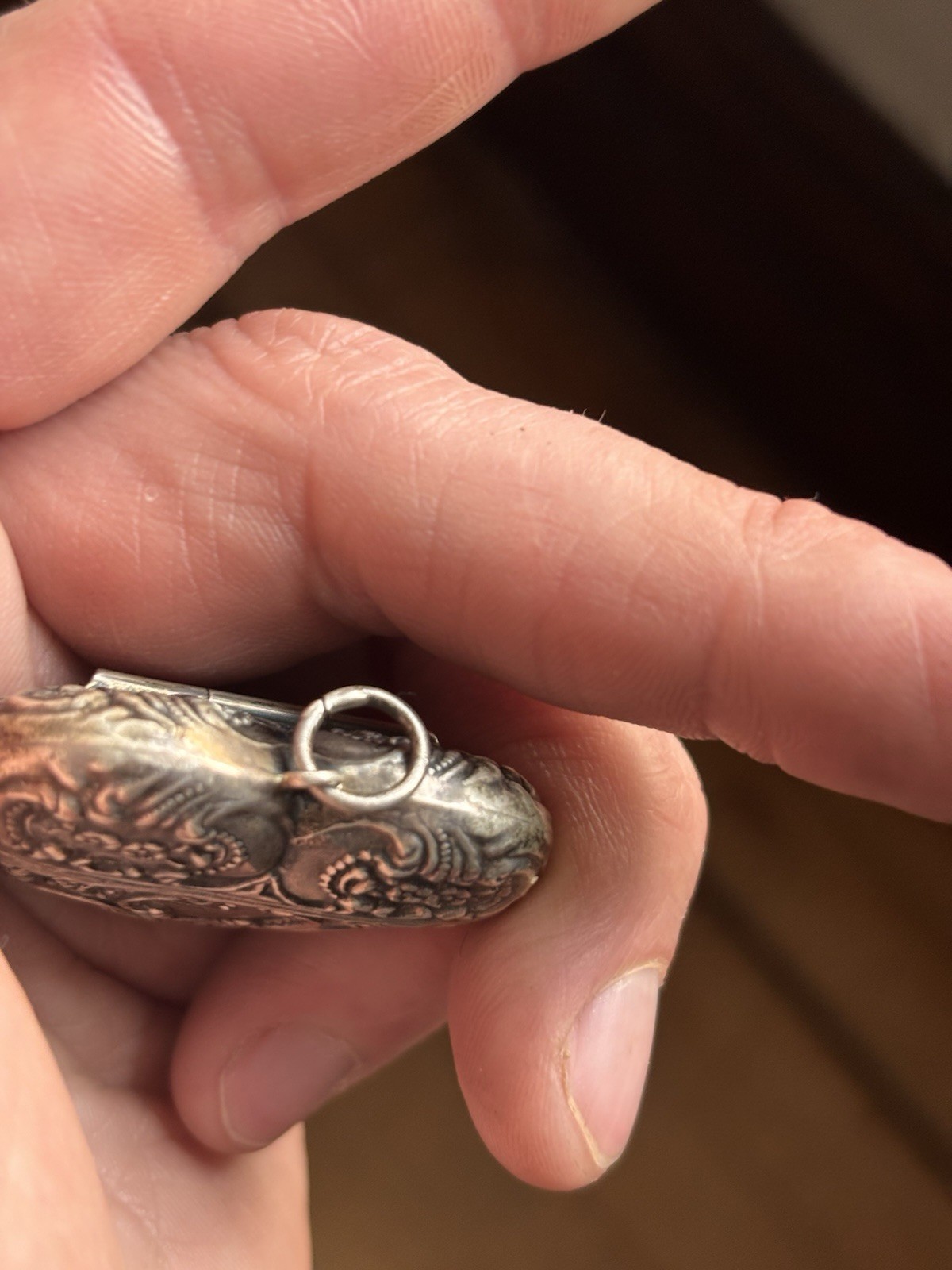 Sterling Silver Heart Repousse Victorian style Large box vintage Pendant 1900s