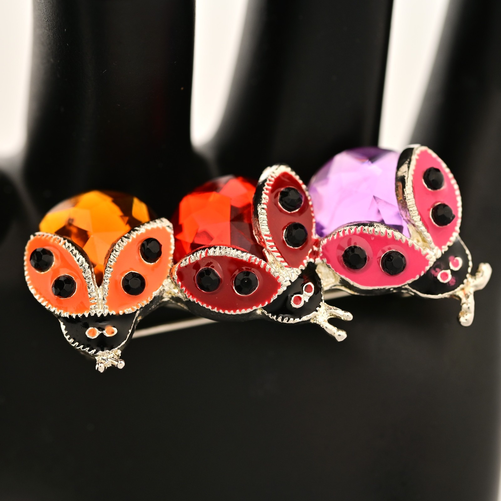 TANYA CREATIONS Original Vintage Rhinestone Enamel Estate Ladybug Brooch Pin