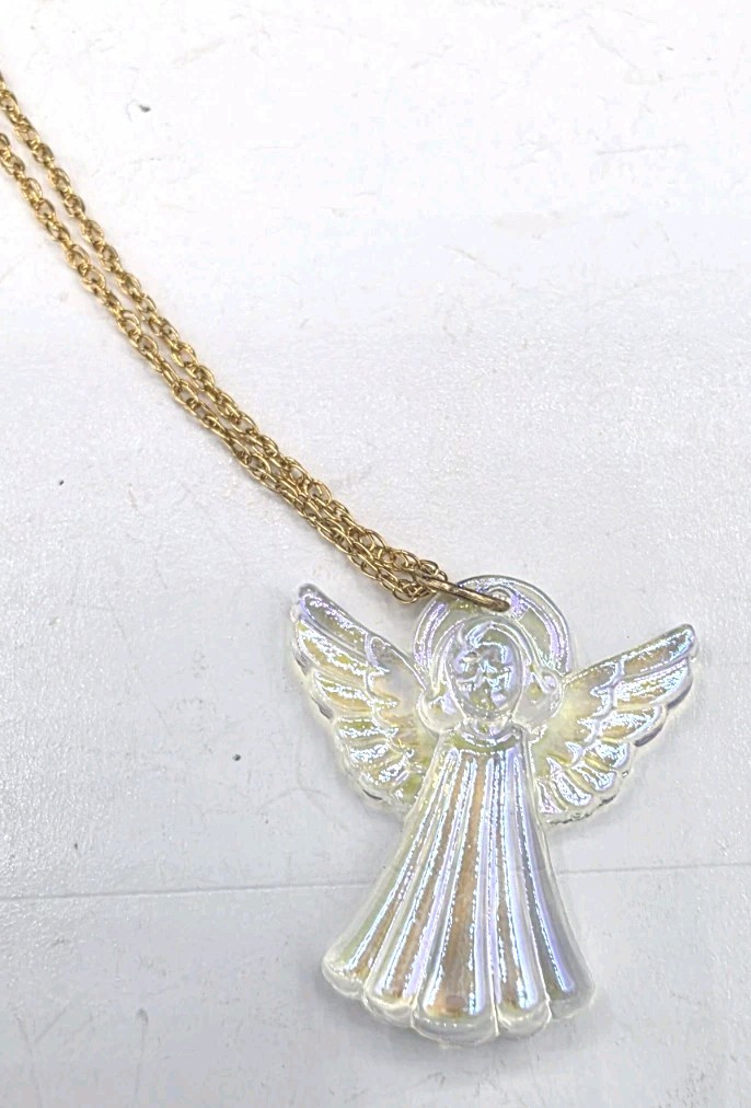 Aurora Borealis Angel Pendant on 14kt Yellow Gold-Filled Chain