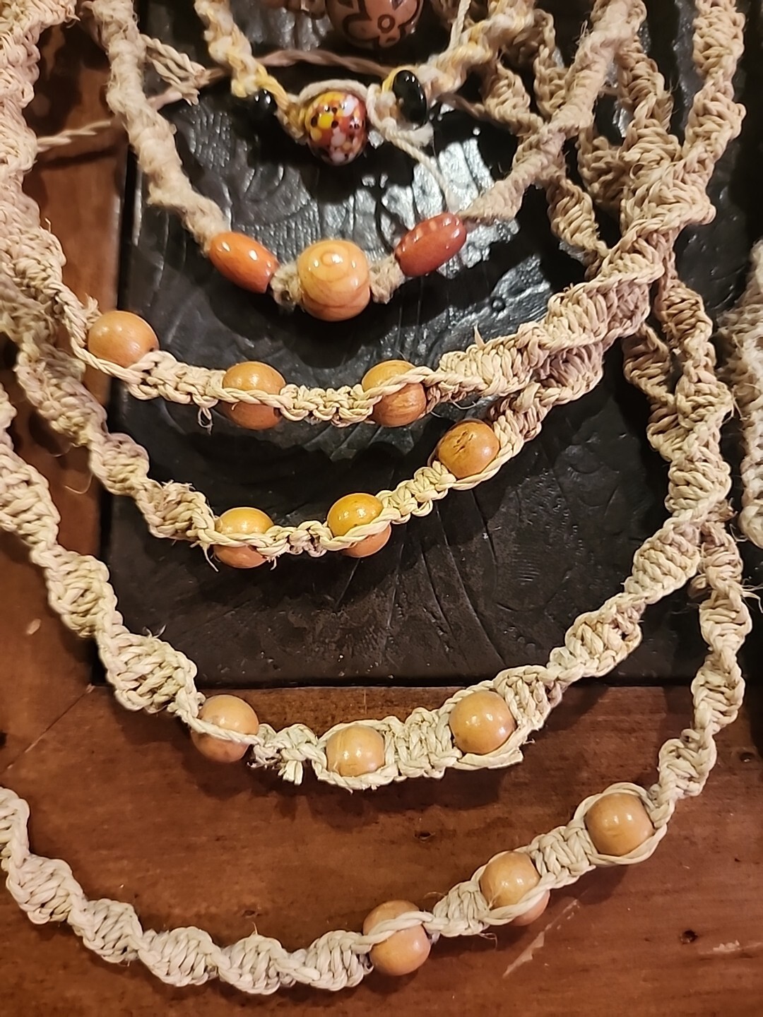Jute Hemp Glass Beaded Necklace Choker Mixed Bulk Lot 25 Pcs NOS Lot#11225