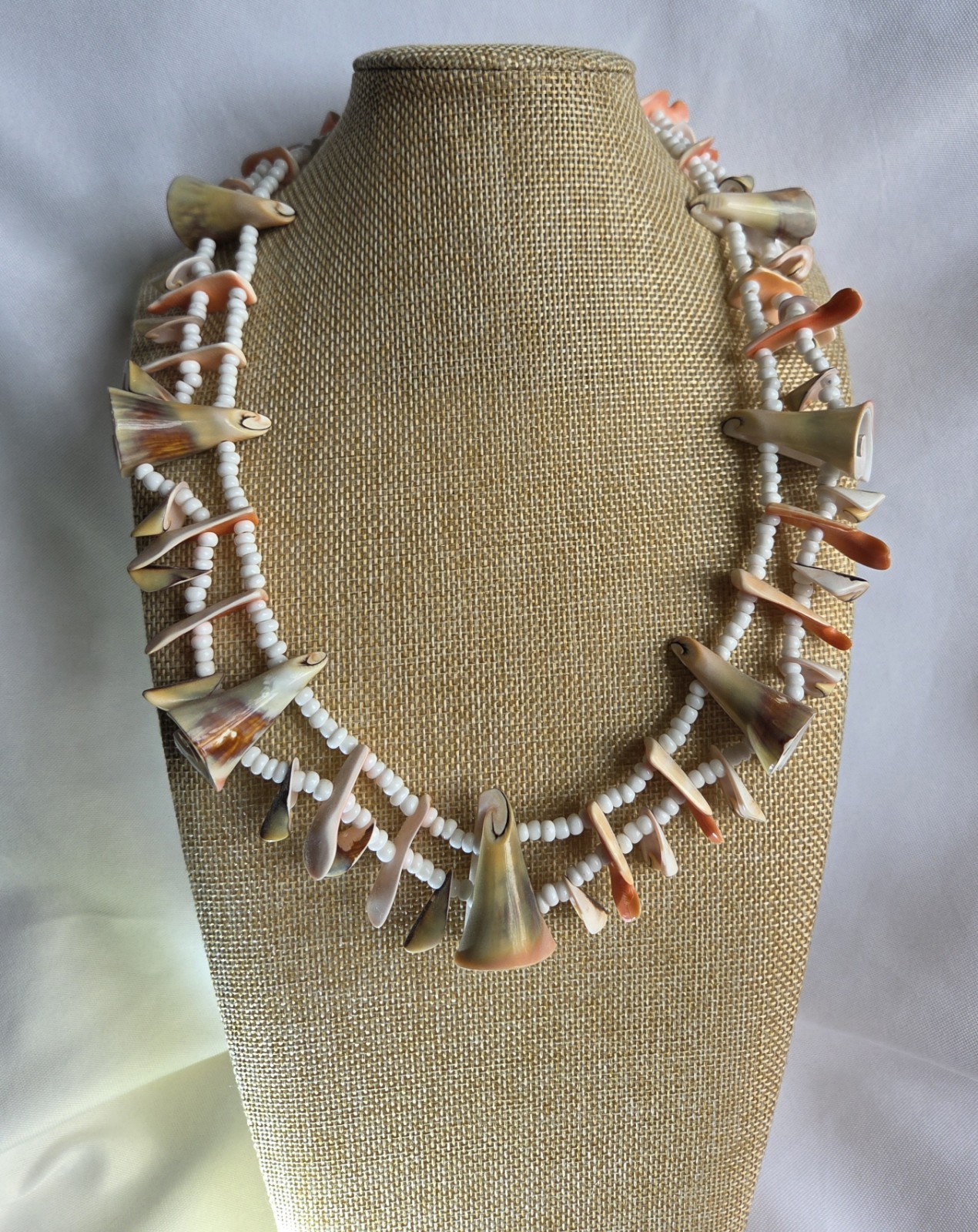 VTG Shells And Glass Beads Double Sided Boho Artisan Eco Nature Summer Necklace
