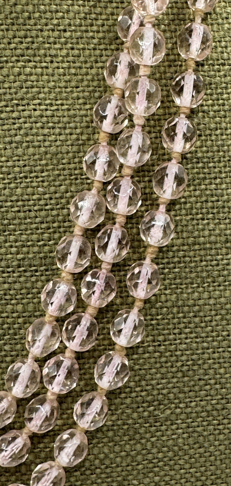 Vintage 30’s No Clasp Hand Knotted Art Deco Pink Crystal Necklace