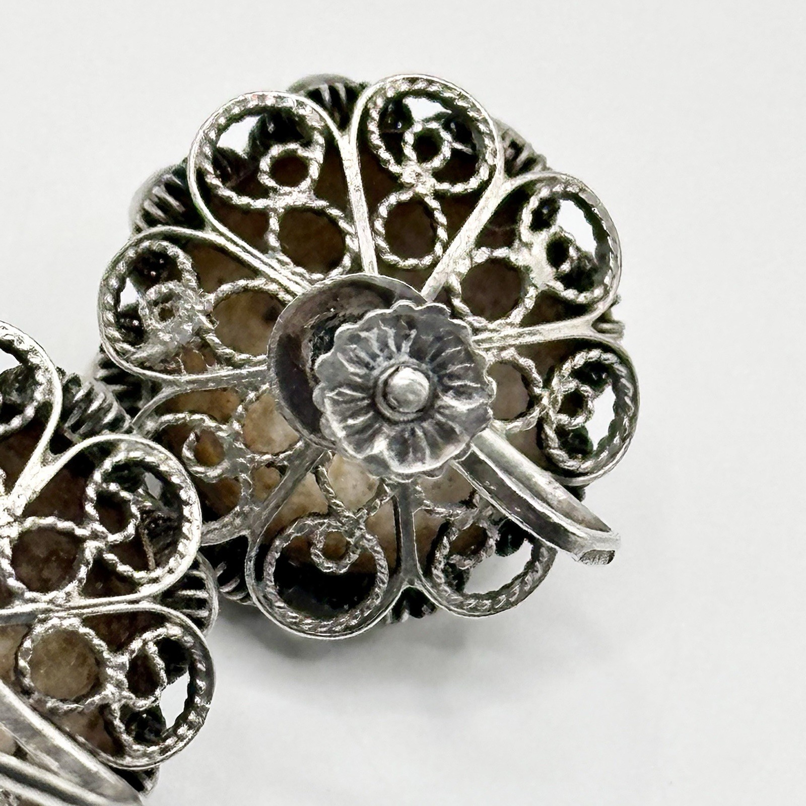 Vintage Antique Silver Cannetille Filigree Screw Back Earrings READ
