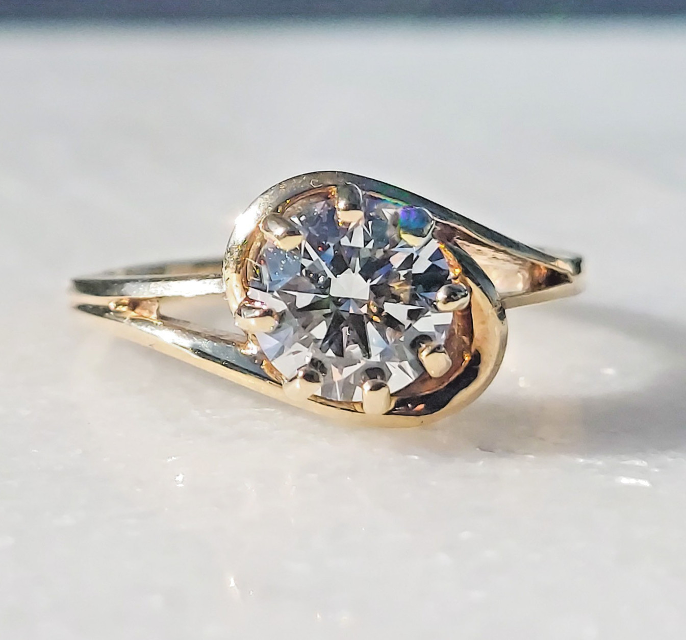 Estate ring 10K Gold Vintage Ring, Size 7, 1.24 carat certified diamond.