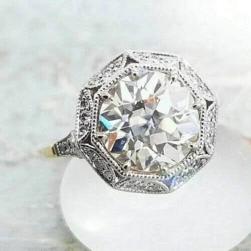 Vintage Art Deco 3.35CT Old European Cut Lab Created Diamond 925 Silver Ring