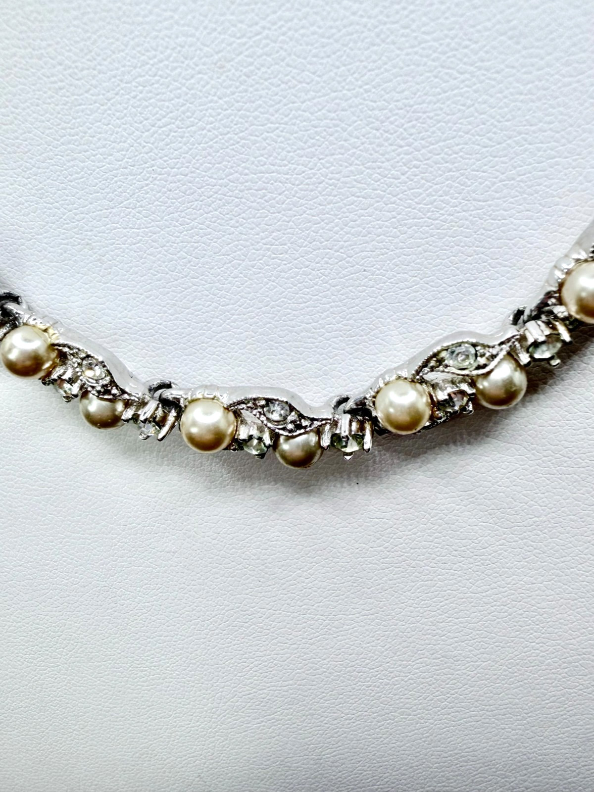 Vintage Bogoff Off White Pearl & Crystal Choker Necklace, Rhodium Plated, 1950s