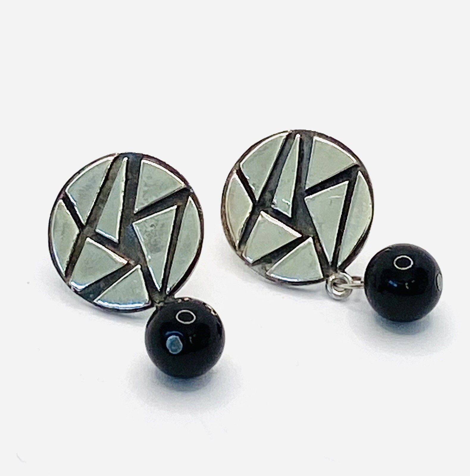 925 Earrings Dangles Geometric Art Deco Vintage Pierced 6.69g
