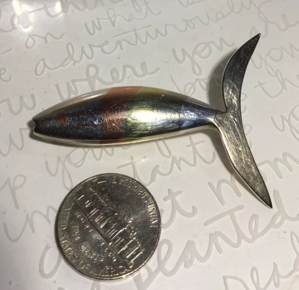 LOS CASTILLO Taxco Married Metals 925 Sterling Copper Brass FISH Brooch 10g