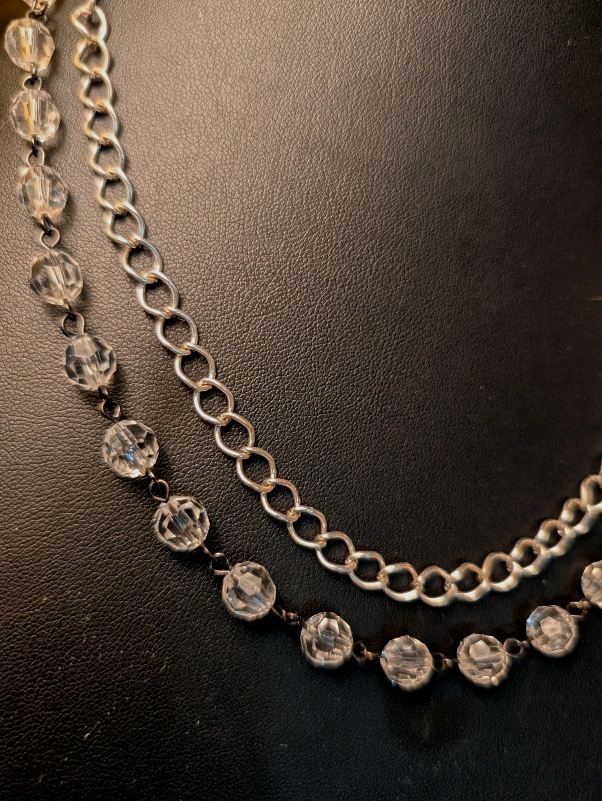 VTG NECKLACE 2 UNIQUE STRANDS ONE SILVER TONE CHAIN & ONE WITH FAUX CRYSTALS