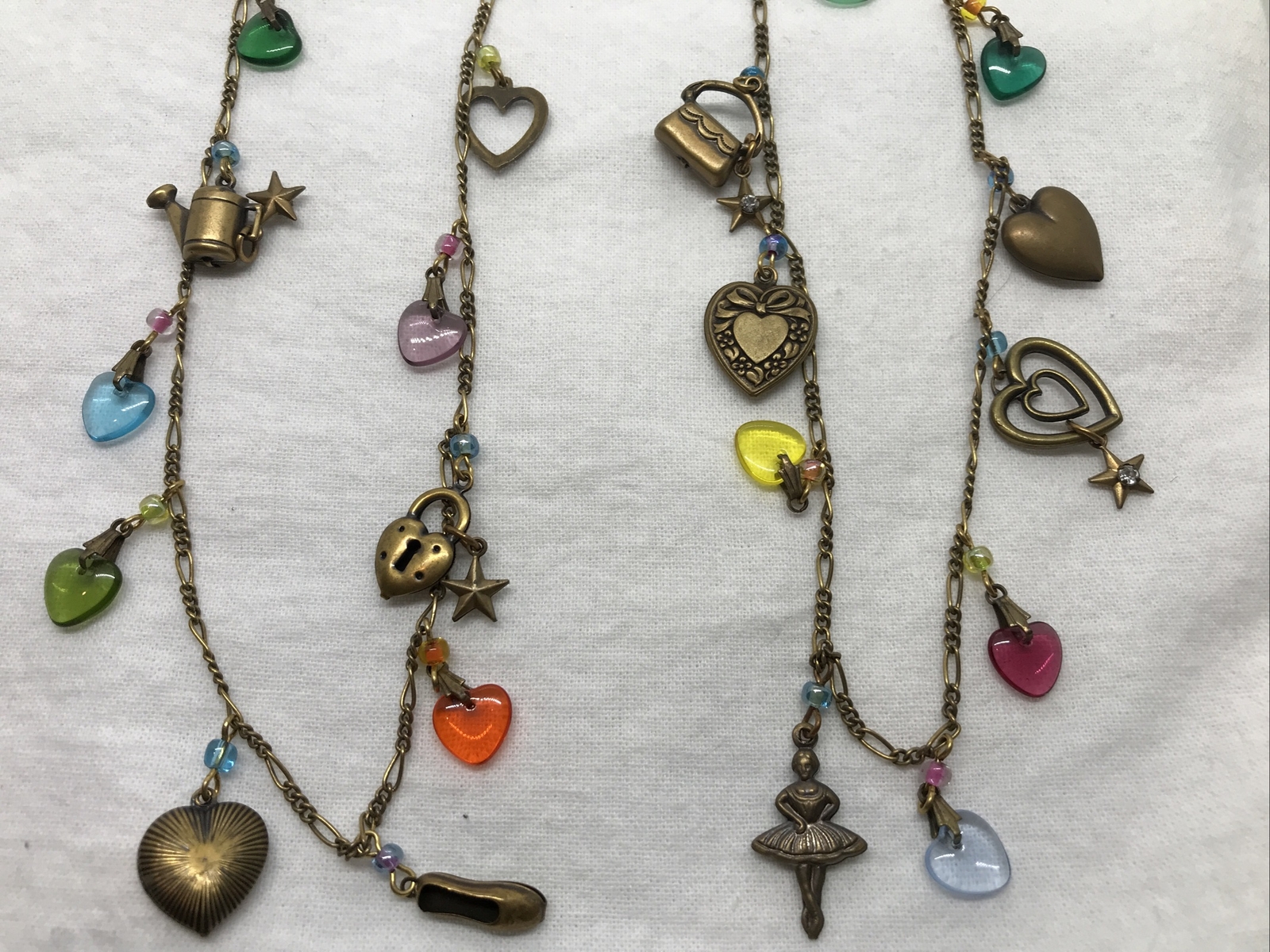 Vintage Glass Works Studio Glass & Brass Charms in Multi Colors Necklace 5