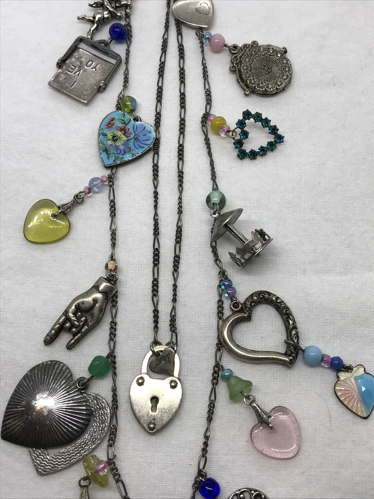 Vintage Glass Works Studio Glass & Silver Charms in Multi Colors Necklace 12