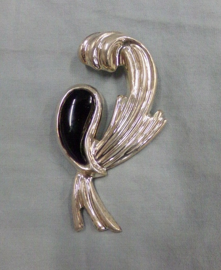 Sterling Silver Signed Dulce Mexico 925 Art Deco Lg Brooch or Necklace Pendant