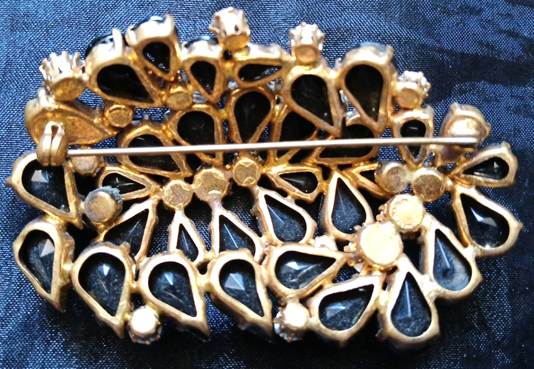 Vtg Crystal Gold Bronze Brooch Pin Lrg Rhinestones AB Openback Clasp for REPAIR
