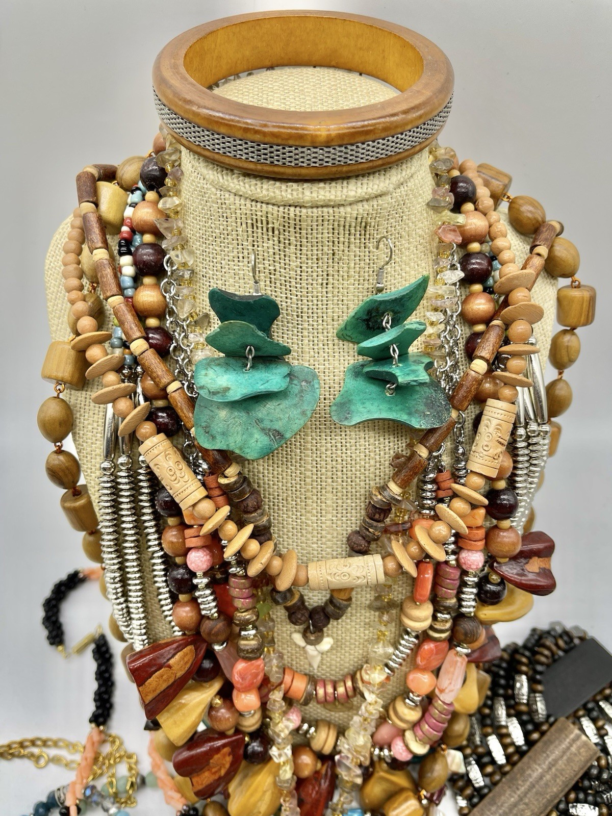Jewelry Vtg To Mod Safari Boho Ethnic Wood ++ Pcs Lb Lot JL206