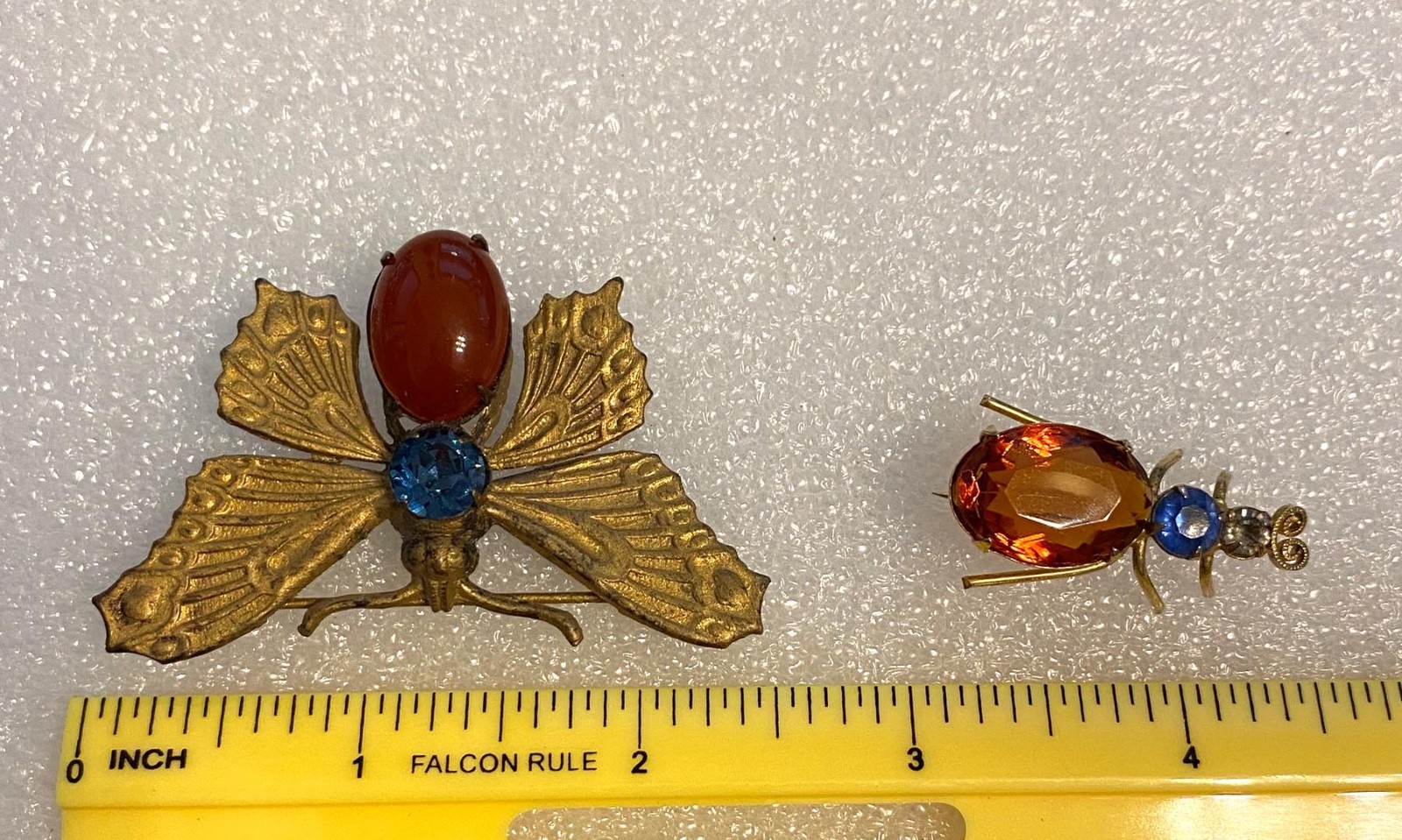 Antique Vintage Bug Pin Brooch Lot Butterfly Moth Blue Rhinestone Carnelian
