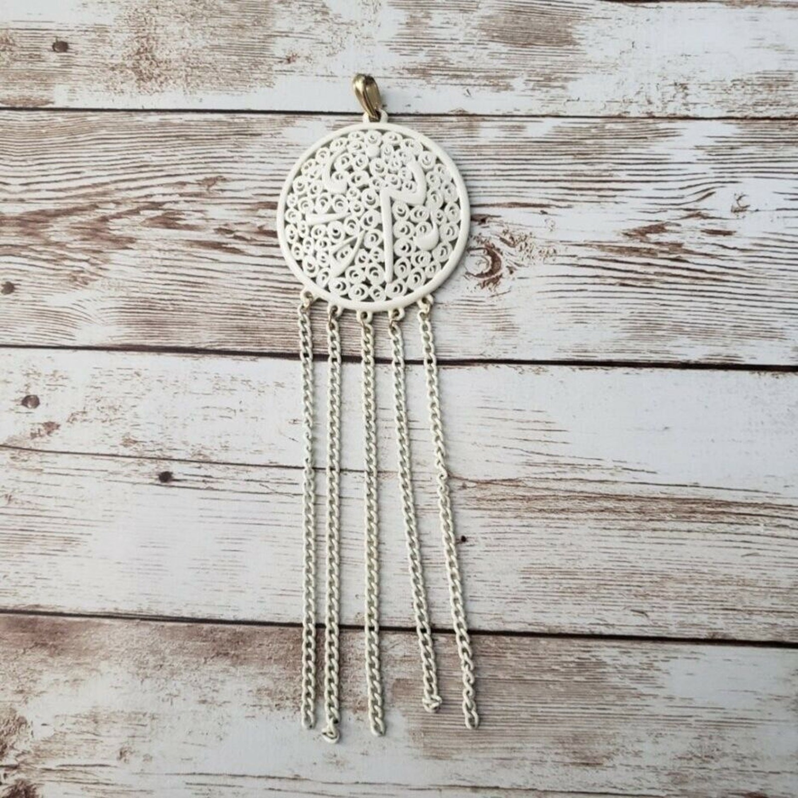 Vintage Pendant – Large Statement Cream with Dangle – No Chain Included