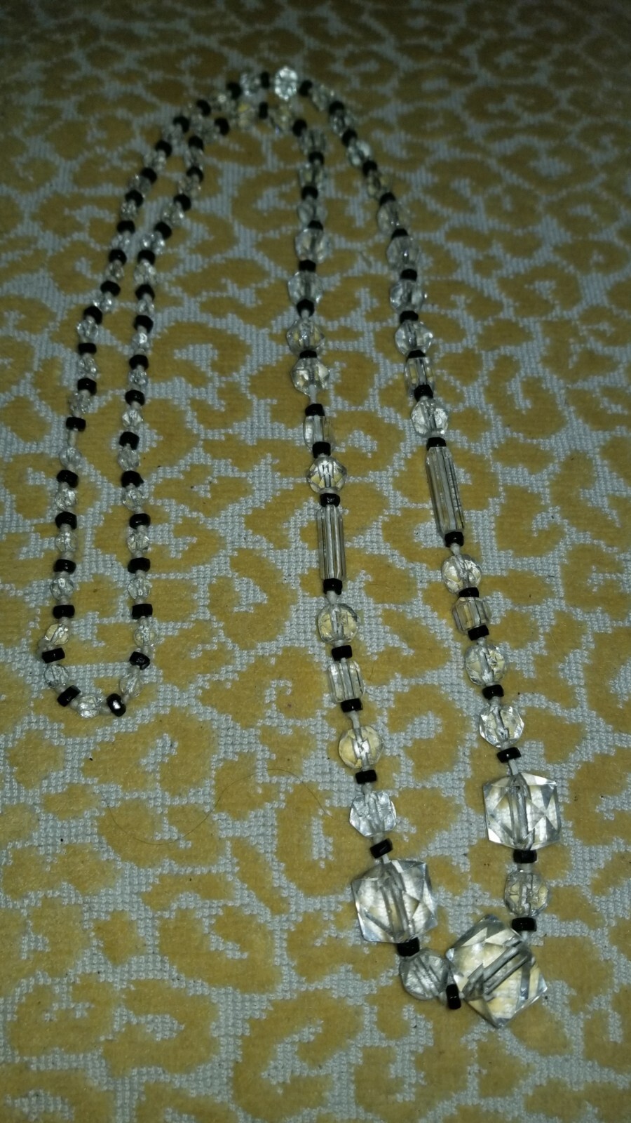 ANTIQUE Graduated Rock Crystal Quartz And Jet Long NECKLACE Rare Shapes