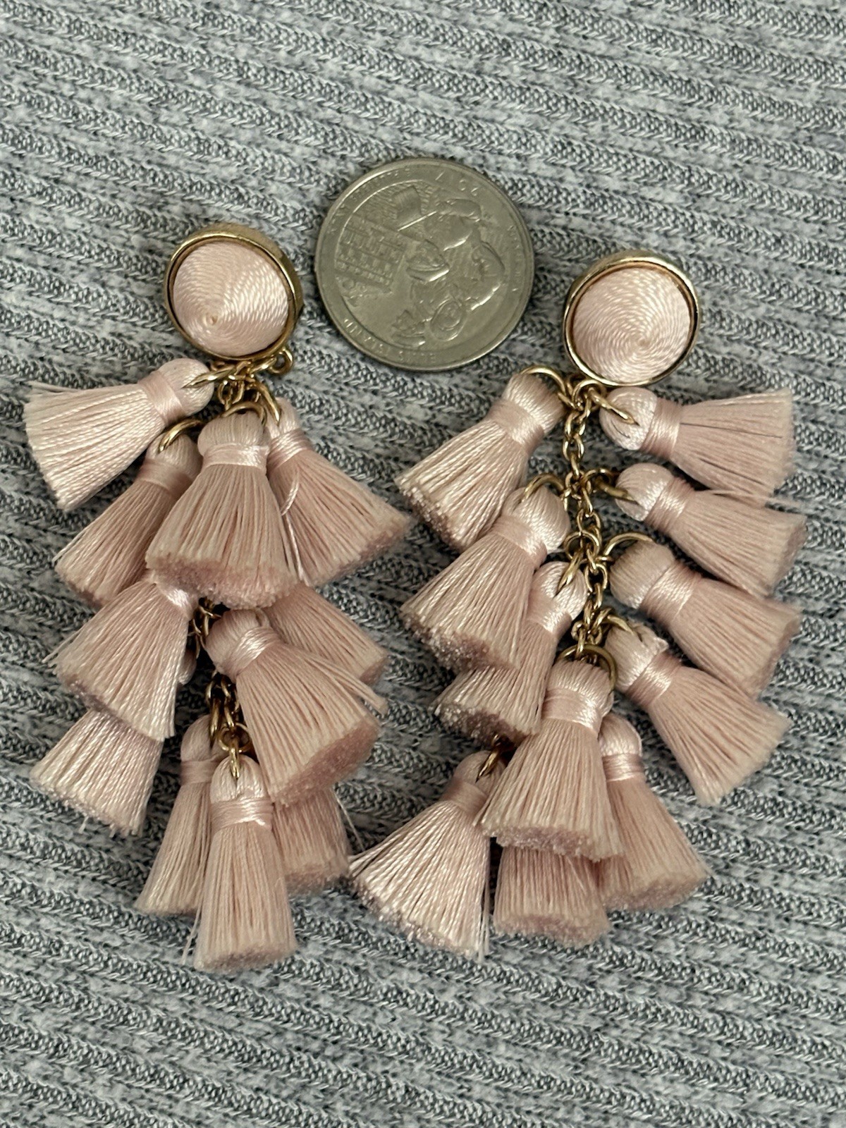 Vintage Sugarfix signed gold tone light pink tassel dangle earrings