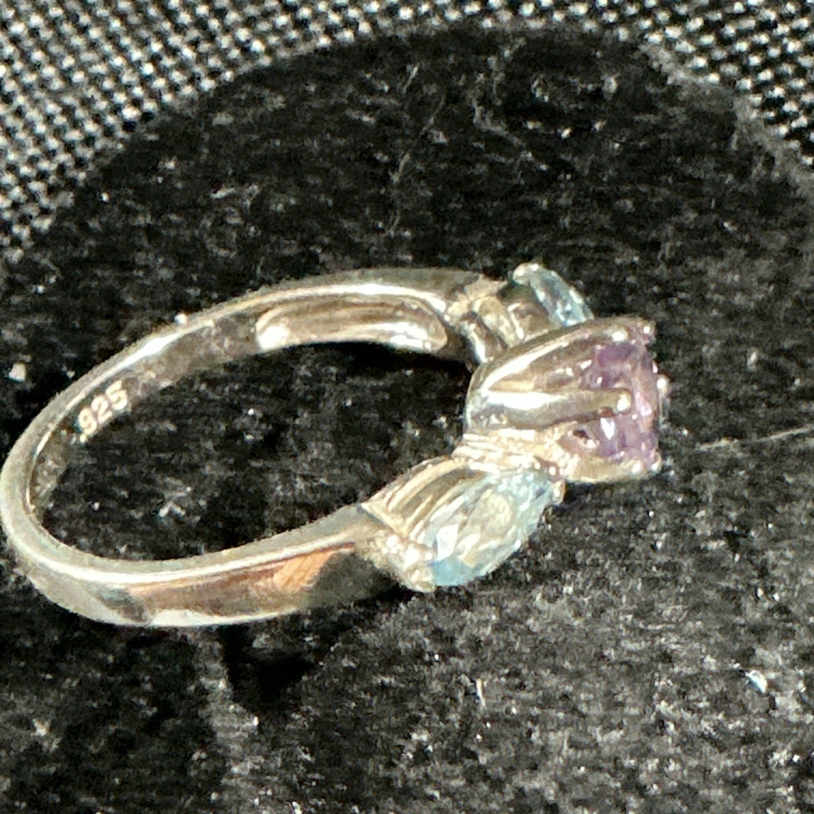 Vintage Amethyst And Aquamarine Sterling Silver Ring Size 6