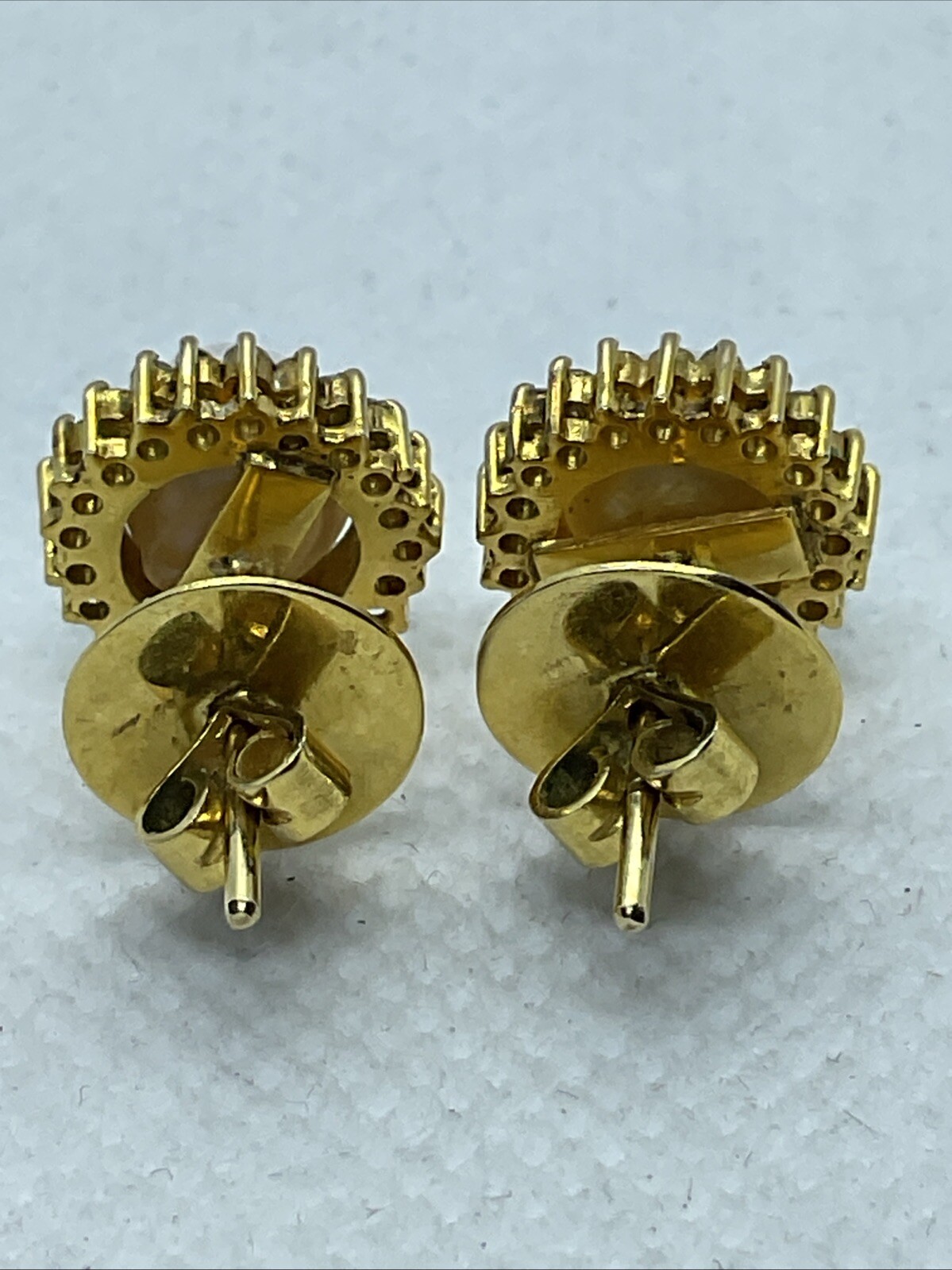 VINTAGE HANDMADE Solid 12K Yellow Gold Pearl & Diamond HALO Style STUD Earrings