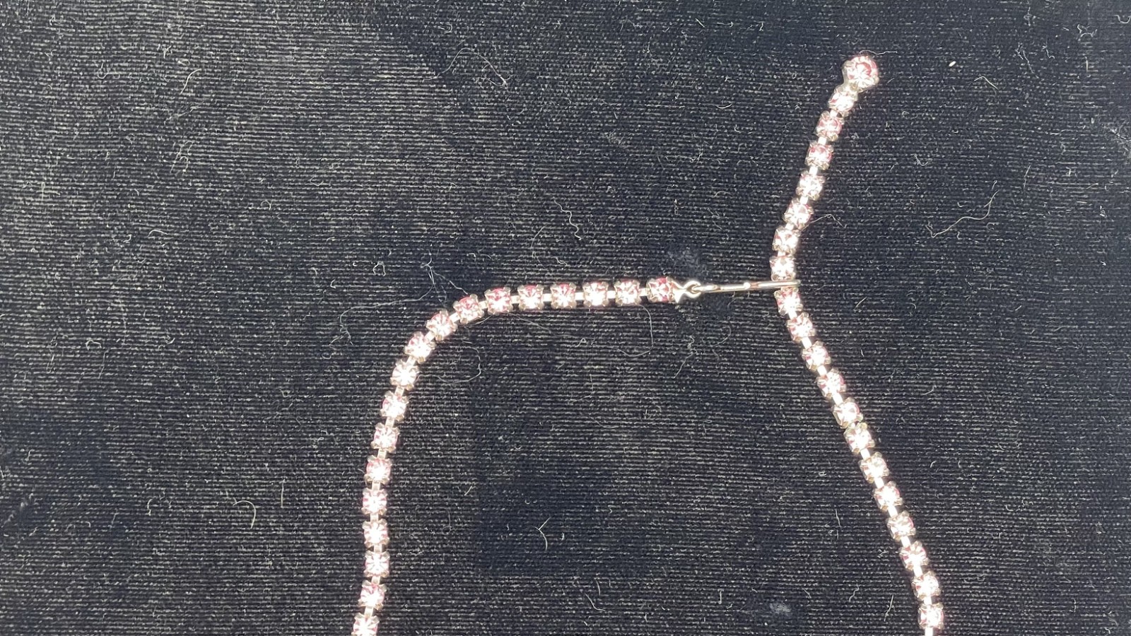Vintage Art Deco Hook Clasp Pink & Clear Rhinestone Necklace