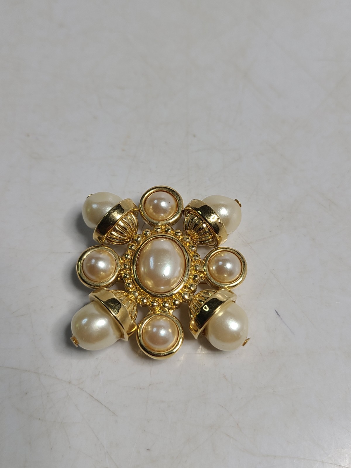 Vintage Signed 1 1/2 Inch St. John Pearl Maltese Cross Brooch