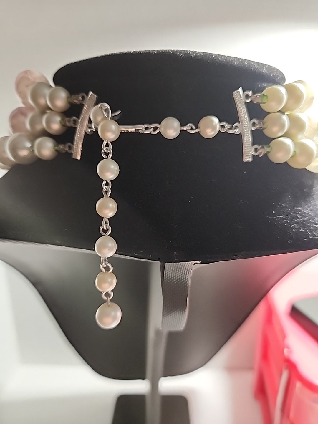 Vintage Pastel Multi Color Green Leaf Accent 3 Strand Large Beads Necklace