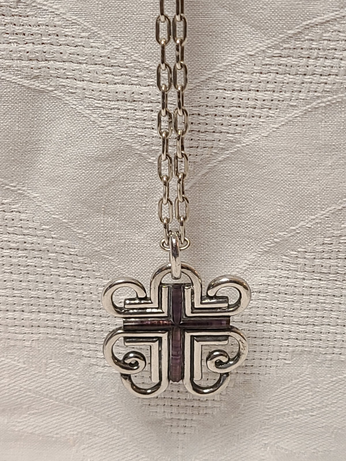 “AMETHYST WIRE CROSS”BY WILLIAM SPRATLING – SILVER PENDANT & NECKLACE -EXCELLENT